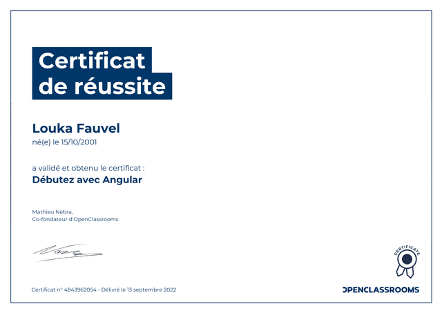 Certificat Angular