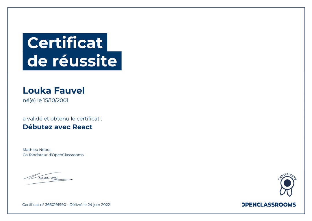 Certificat React