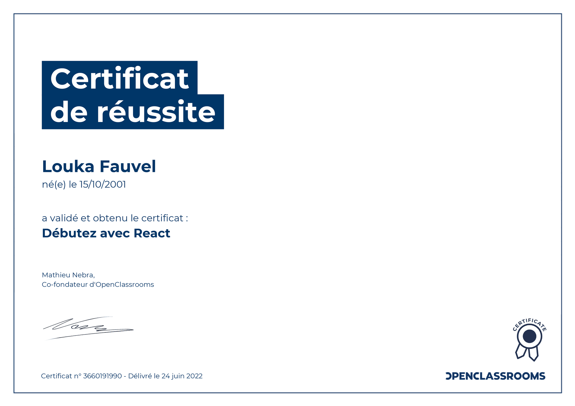 Certificat React