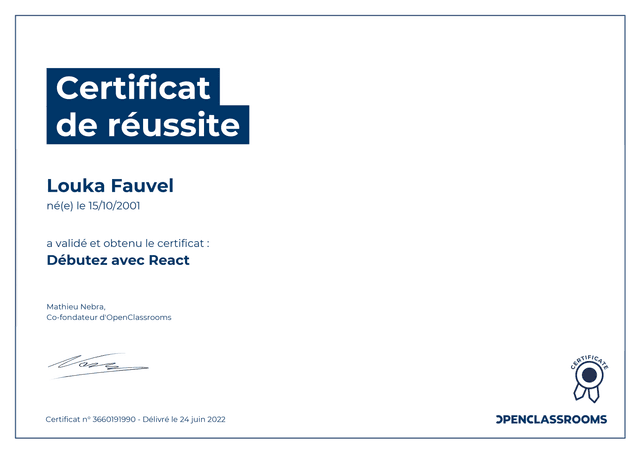 Certificat React