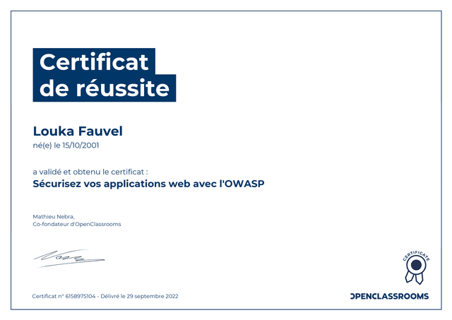 Certificat OWASP