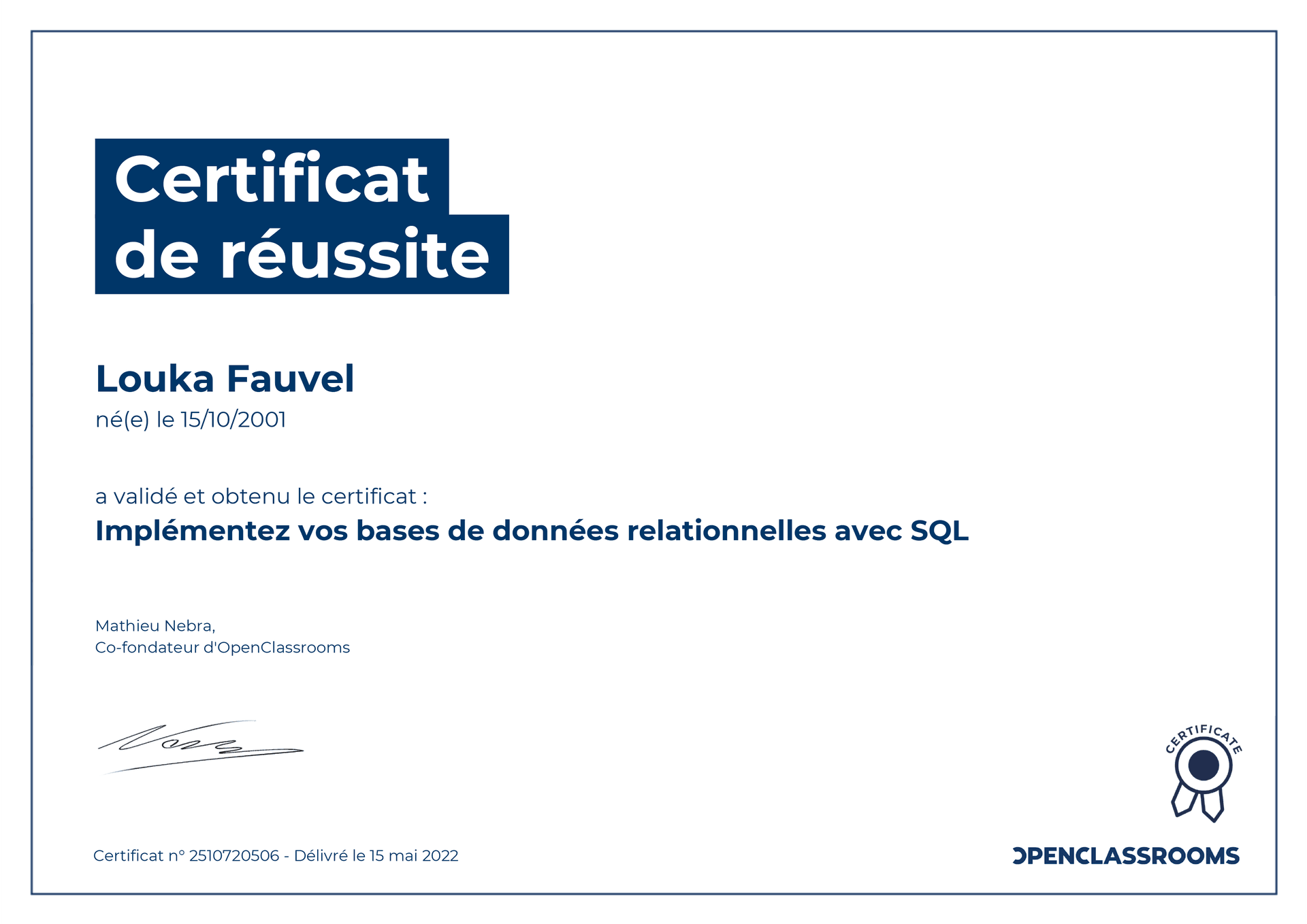 Certificat SQL